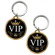 2PK Nostalgic Art Metal 7.5cm Round Keyring Hanging Keychain Bag Decor VIP Black