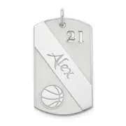 Sterling Silver Ss/Rhodium-Plated Personalized Basketball Dog Tag Charm