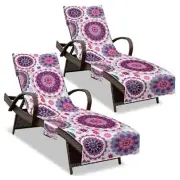 Lounge Chair Towel Cover, (Pack of 2), Beach Chair Cover with Purple White
