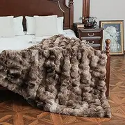 Faux Rabbit Fur Throw Blanket, Luxury Soft Warm Bubble Blanket for Bed, Couch, Sofa, Tie-dye Coffee, 130 X 160 CM