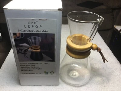 LEPOP 3 Cup Borosilicate Glass Hand Made Pour Over Coffee Maker