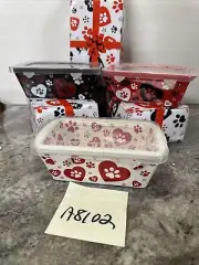 3 Temptations Pawfetti 14oz. Mini Loaf Pans Paw Prints W/ Lids red Black White