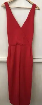 WAREHOUSE Red WIDE CROP LEG JUMPSUIT WITH POCKETS Crossback US Size 12 NWT