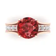 2.89 Round Cut Natural Red Garnet Promise Bridal Band set Sliding 14k Rose Gold