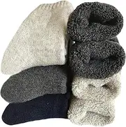 [Yoicy] Mens Heavy Thick Wool Socks - Soft Warm Comfort Winter Crew Socks (Pack of 3),Multicolor,One Size 7-12