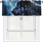 LHBWCVN Lonely Wolf Valances for Windows, Rod Pocket Window Treatment Drapes Farmhouse Kitchen Curtains Short Blackout Window Curtains for Living Room Bedroom Decor 54x18 Inch