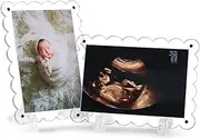 2 Pack Magnetic Clear Acrylic Scalloped Ultrasound Picture Frames with Stand - Horizontal & Vertical Sonogram Display for Pregnancy Announcement, Gender Reveal - Dual Sided Keepsake for New Parents