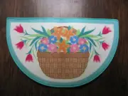 NEW HALF MAT DOORMAT BEAUTIFUL BASKET OF FLOWERS 29 1/2" X 17 1/2" JUTE BACKING