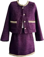 [Generic] Women Vintage Sequins Tweed Long Sleeve Jackets Coat + High Waist Mini Skirts Suit