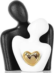 Modern Ceramic Couple Sculpture - Abstract Love Statue Ornament Figurine for Home Decor in Living Room, Bedroom,Office - Unique Couple Gift - Anniversary Birthday,Show Pieces for Home (Black+White)