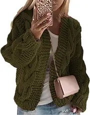[Generic] Women's Knit Open Front Cropped Sweater Loose Twisted Outerwear Top Casual Long Sleeve Button Short Cardigan