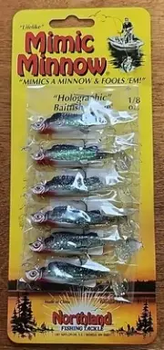 Northland Tackle MimicMinnow Holographic Baitfish.Card Of 6. 1/8oz.Silver Shiner