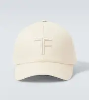 [Tom Ford] Tom Ford TF leather-trimmed cotton canvas cap XL white