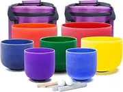Crystal Singing Bowls Set, 6-12 Inch KIT, 7pcs 12C 11D 10E 9F 8A 7G 6B, For Meditation, Yoga, Body Healing, With Heavy Duty Carrying Cases, Singing Bowl Mallets