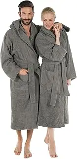 CelinaTex Montana Bathrobe, Hooded, Plain, Long, Patched Pockets, Stitching, Women, Men, Unisex, 100% Cotton, Dark Grey, XXL