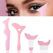 4Pcs Reusable Silicone Eyeliner Stencils - Mascara Shield Guard, Eyelash Lipstick Eyeshadow Applicators Aid Tool - Multifunctional Eye Makeup Tool for Women, Beginners (Pink)