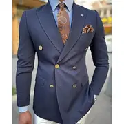 Men's Casual Office Preppy Blazer Jacket Solid Colored Regular Tailored Fit Double Breasted Six-buttons ArmyGreen Black White Navy Blue