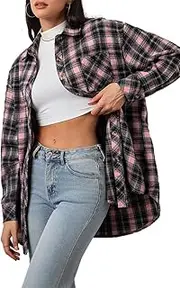 [CHYRII] Womens Button Down Flannel Shirts Long Sleeve Plaid Shackets Business Casual Blouse Top