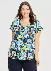 ts Taking Shape Top Size 18 Cotton Tropical Print Style NWT