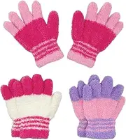 [TUONYIS] 3 Pairs Kids Gloves, Kids Knit Gloves, Winter Warm Gloves for Girls Boys, Soft Stretchy Full Finger Gloves, Kids Winter Magic Gloves for Toddler Kids Age 3-6 Years (Colorful)