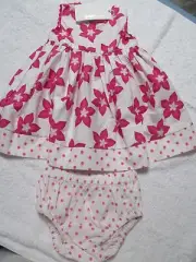 PUMPKIN PATCH BABY GIRLS DRESS & KNICKERS HOT PINK HIBISCUS FLOWERS 3-6mth BNWT