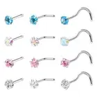 3PCS Nose Stud Ring Opal Stone L Spiral Surgical Steel Body Piercing Jewellery ³