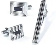 [VKEID] Men's Tie Clip Cufflinks Set Electroplated Rectangular Metal Cufflinks Tie Clips Set Men's Tie Clips Cufflinks