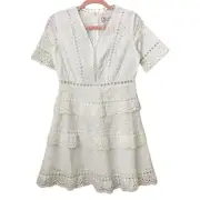 Anthropologie Sunday Mi Amor Dress Womens Medium White Mini Crochet Tiered Bride