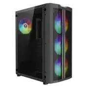Mid Tower ATX Gaming PC Computer Case w/Tempered Glass, 4 Built-in 120mm Fixe...