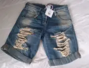 NWT RRP $320 Sass & Bide BILLIE JEAN Distressed Denim Shorts Size 24 6 Free Post