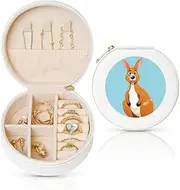 STVYUKL Small Jewelry Box Leather Travel Jewelry Case Waterproof Round Jewelry Organizer White For Womens Rings Necklaces Gifts Funny Cartoon Kangaroo Zoo