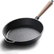 qwmvhfg， Non Stick Pancake Frying Pan with Wood Handle Cast Iron Cooking Pan for Gas Stove Induction Kitchen Cookware Durable