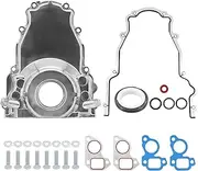 Upgraded Aluminum LS Gen 3 Front Timing Cover with Crank Gasket and Bolts Set Compatible with Gen 3 Turbo Oil Drain Return, Gen III G.M LS Series -10AN