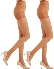 [oeat] 2 Pairs Women's Black Sheer Tights - Non Rip Silky Control Top Pantyhose for Reinforced Toes - Smooth & Durable