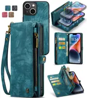 CaseMe 2in1 iPhone 15 Plus Detachable Case Leather Wallet Cover Apple [Teal Green]