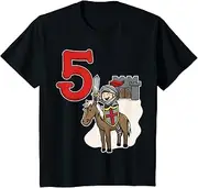 [X.Style] Kids Knight 5th Birthday - Castle and Number 5 ds1105 T-Shirt (S) Black