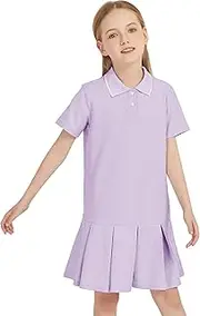 [Flygo] Girls Polo Dress Summer Active Tennis Golf Ruffle Short Sleeve Pique Athletic Dresses