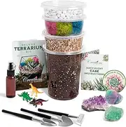 Creations by Nathalie – DIY Large Terrarium Starter Kit with Soil, Moss, Pebbles, Healing Crystal, Tools & Supplies – Terrarium Kit for Adults & Kids, Handcrafted in USA