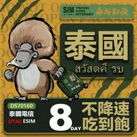 在飛比找momo購物網優惠-【鴨嘴獸 旅遊網卡】泰國eSIM 8日 吃到飽 高流量網卡 