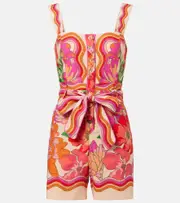 [Farm Rio] Farm Rio Spring Affair printed linen-blend romper AU 6 multicoloured