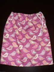 HANDMADE LIBRARY BAG FIRST NAME EMBROIDERY FREE Birds Print DRAWSTRING Bag Pink
