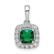 14k White Gold 1/4 Ct. Lab Grown Diamond VS/SI+ G+ May Birthstone Lab Created Emerald Halo Pendant