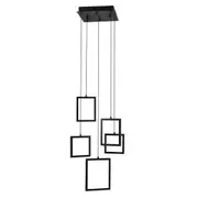 Vencha Dahli Modern Metal Square Geometric 5 Light LED Pendant Light - Black - 5000K Neutral White