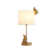 Everette Eclectic Accent Table Lamp Light with Two Rabbits Playing Fabric Shade - Gold and White