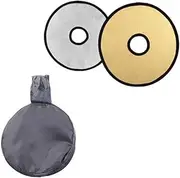 EORTA 2 in 1 Photography Photo Reflector Collapsible Disc Light Reflector Portable Hollow Light Diffuser DSLR Light Lens-Mount, 30 CM, Gold/Silver
