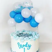 Mini Confetti Latex Balloon Cake Topper Kit - White & Blue