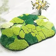 Green Moss Bathroom Rugs Cute Leaf Bath Mat for Bathroom Non Slip Soft Microfiber Water Absorbent Aesthetic Green Bathroom Decor Boho Plush Rug for Shower, 80 * 60cm