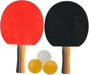 Anneome Pingpong Racket Set Table Tennis Bat 2 Paddles 3 Balls Double Pimples-Teen Players Black/Red Long Handle Horizontal Grip