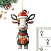 Christmas Goat Decoration | Acrylic Christmas Tree Flat Decorations Animals | Family Cartoon Goat Flat Christmas Tree Ornaments for Window Puchen