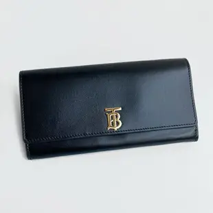 美國百分百【全新真品】Burberry 皮夾 長夾 錢包 皮革真皮 精品專櫃 TB logo 男女通用 黑色 BO84